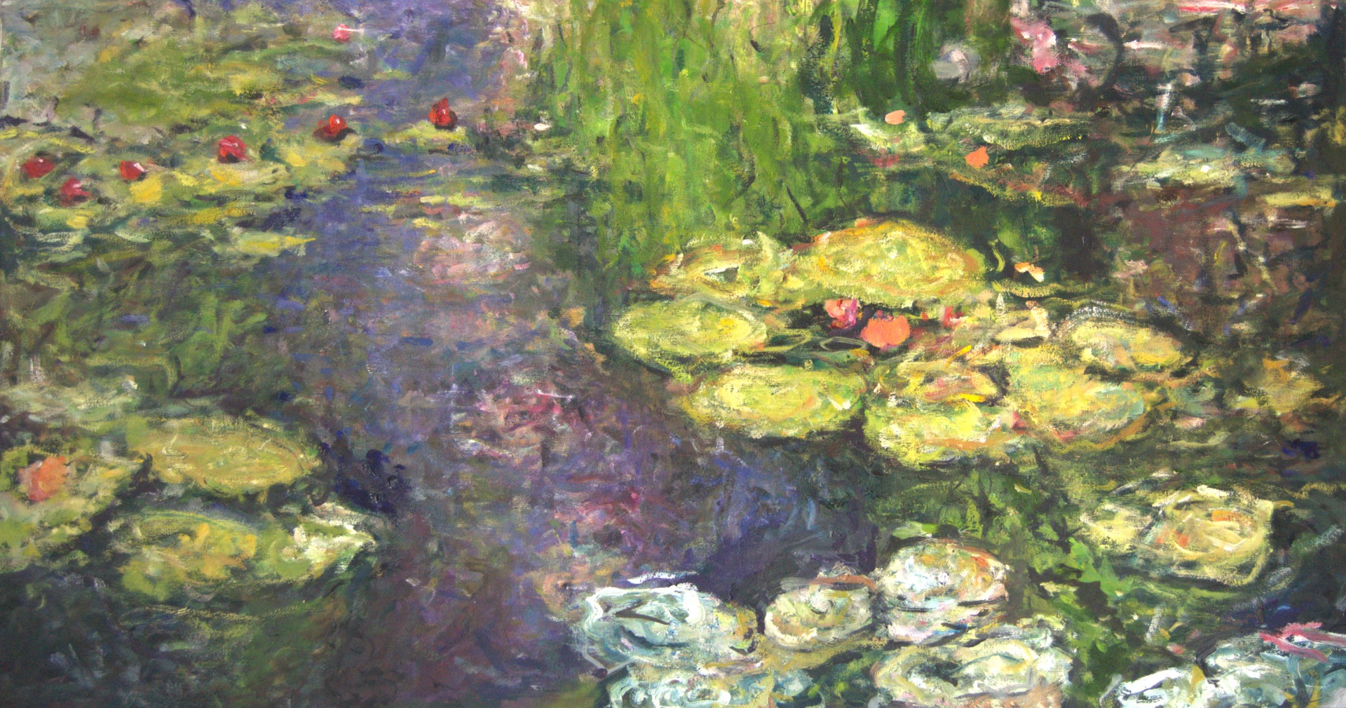 ORANSSIEN KUKKIEN LAMPI| 2500,00€    150 x 80 cm, tempera, akryyli ja öljy, kankaalle